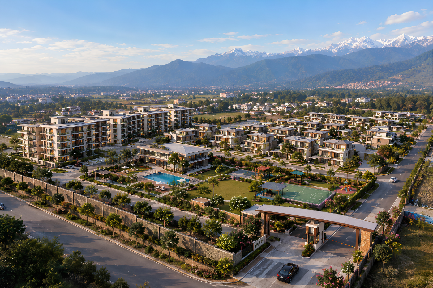 Aerial view of the 5.5-acre Doon Valley plotted layout in Bahuwala, Dehradun